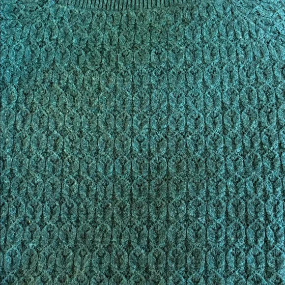 Garnet Hill Cashmere Blouson Sleeve Square Neck Pointelle Teal Sweater - Picture 6 of 11